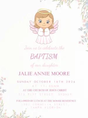 Girl's Baptism Invitation with Angel to Edit Online