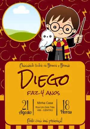 Convite de Aniversário Harry Potter Chibi Editável