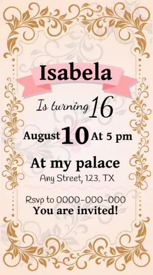 Elegant Pink & Gold Sweet 16 Invitation Editable Template