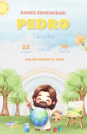 Convite Animado Aniversário Jesus o Maior Pintor para Editar