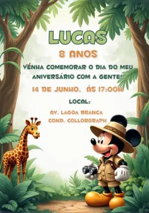 Convite de Aniversário Mickey Safari para Editar Online
