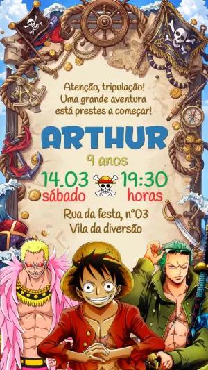 Convite de Aniversário Infantil One Piece Editável