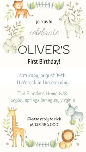 Safari Animals Birthday Invitation to Edit Online