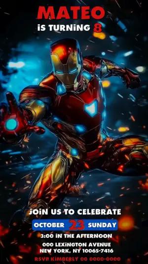 Animated Iron Man Birthday Video Invitation | Editable Template