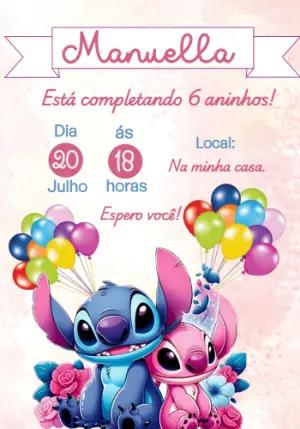 Convite Aniversário Stitch e Angel para Editar Online