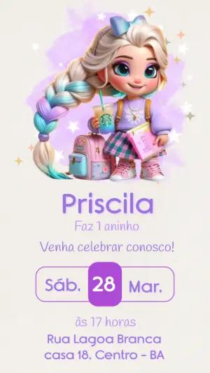 Convite de Aniversário Menina Moderna e Fofa para Editar