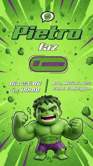 Convite de Aniversário Hulk Infantil Verde para Editar Online