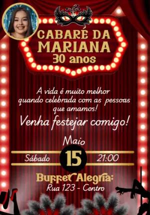 Convite de Aniversário Tema Cabaré com Foto para Editar Online