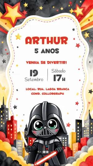 Convite de Aniversário Darth Vader Fofo Editável