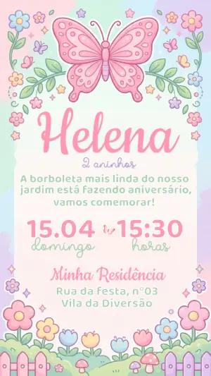 Convite de Aniversário Jardim das Borboletas Rosa Editável