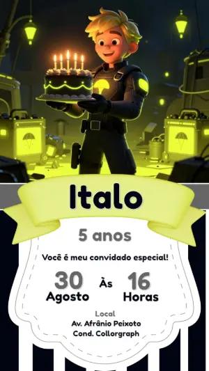 Convite de Aniversário Agente Secreto 3D Modelo Editável