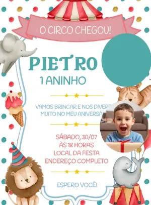 Convite de Aniversário Circo Aquarela com Foto para Editar