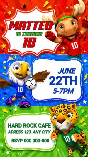 Colorful Cup Sports Mascots Birthday Invitation - Editable Template