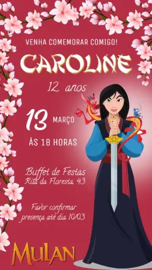 Convite Aniversário da Princesa Mulan para Editar Online