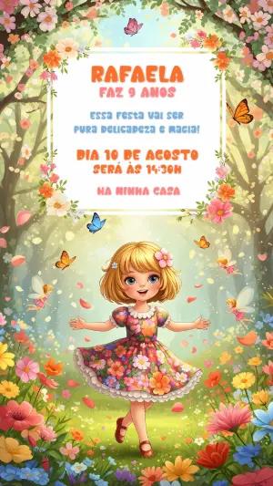 Convite Aniversário Jardim Encantado com Menina para Editar Online