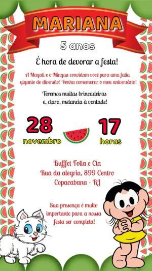 Convite Digital Editável Festa Magali Turma da Mônica