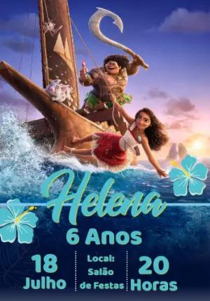 Convite de Aniversário Moana com Personagens para Editar Online