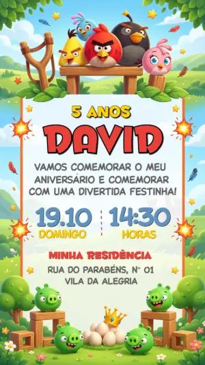 Convite Digital Angry Birds Aniversário Infantil para Editar