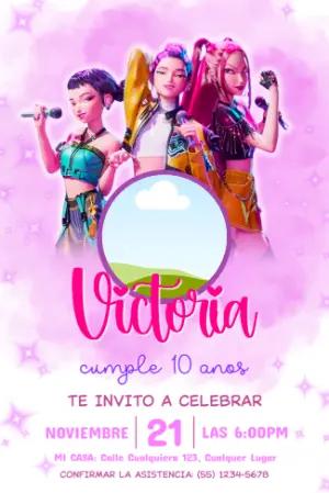 Invitación de Cumpleaños Las Guerreras K-Pop Moderna para Editar