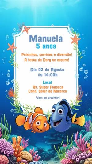Convite Aniversário Procurando Dory e Nemo para Editar Online