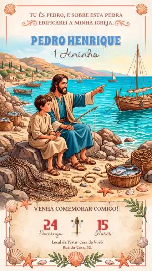 Convite de Aniversário Infantil Jesus e Pedro Modelo Editável