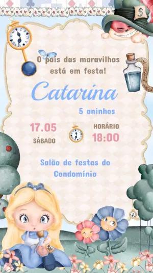Convite Animado Alice no País das Maravilhas para Editar