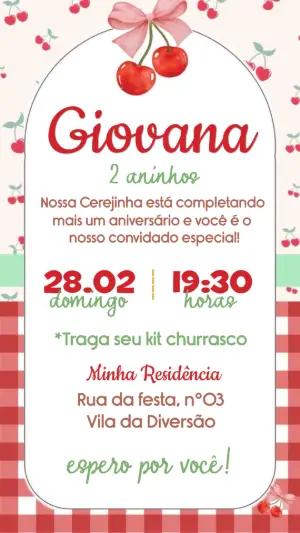 Convite de Aniversário Cerejinha Fofo para Editar