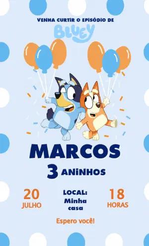Convite de Aniversário Bluey Colorido para Editar