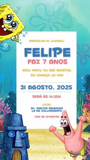 Convite de Aniversário Bob Esponja para Editar Online