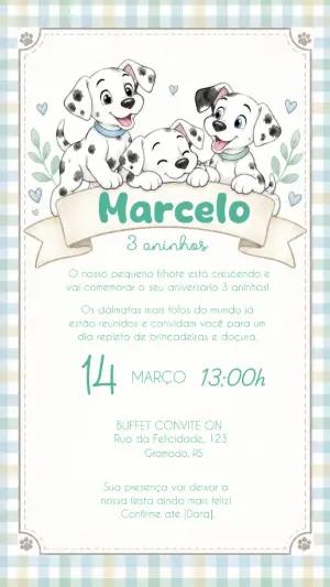 Convite de Aniversário 101 Dálmatas Editável para Menino