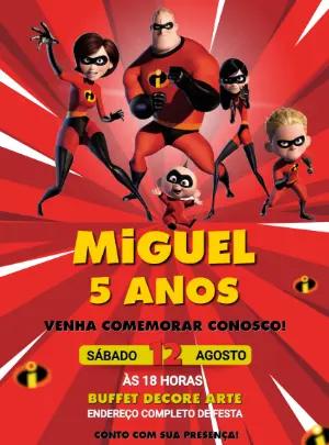 Convite de Aniversário Os Incríveis para Editar Online