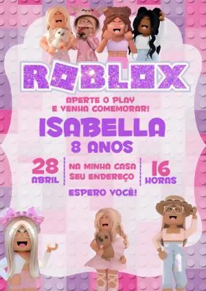 Convite de Aniversário Roblox Menina Rosa Editável