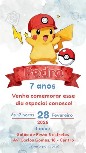 Convite Digital Aniversário Infantil Tema Pokémon para Editar