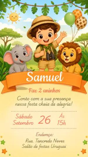 Convite de Aniversário Safari Menino Modelo Editável