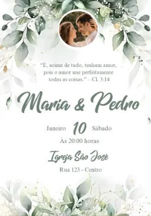 Convite Digital Casamento Elegante com Folhagens para Editar