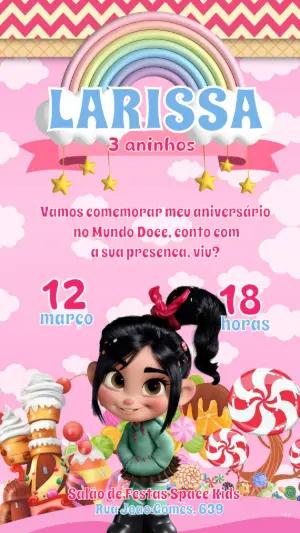 Convite de Aniversário Vanellope Detona Ralph para Editar Online