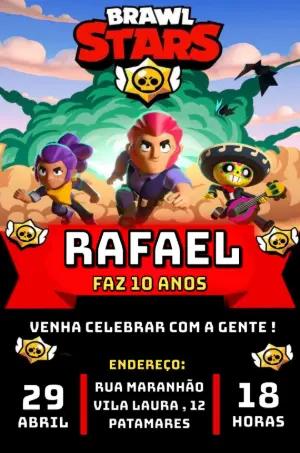 Convite de Aniversário Brawl Stars com Personagens para Editar Online