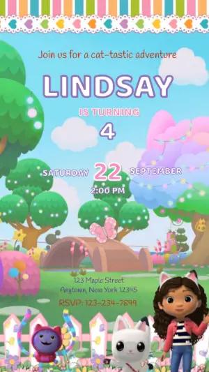 Animated Gabby's Dollhouse Birthday Video Invitation to Edit