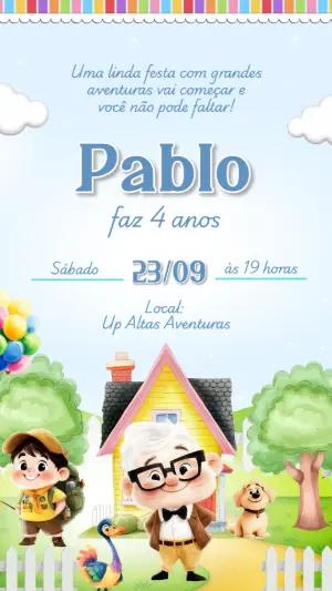 Convite de Aniversário Infantil Up Altas Aventuras para Editar