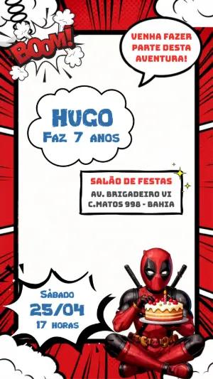 Convite de Aniversário Deadpool Estilo Quadrinhos Editável
