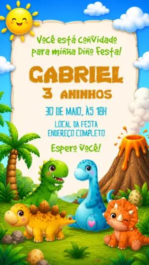 Convite de Aniversário Dinossauros Fofos para Editar