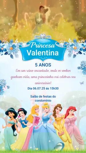 Convite Animado Princesas Disney para Aniversário Editável