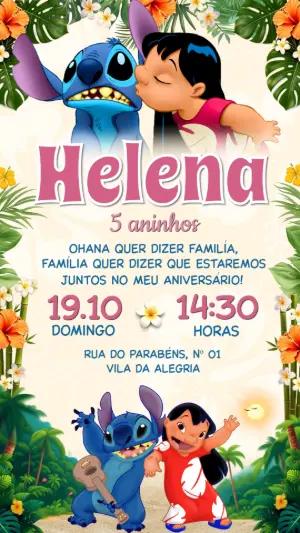 Convite de Aniversário Lilo e Stitch Tropical Editável