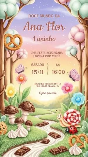 Convite de Aniversário Mundo Doce Editável Online