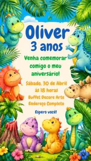 Convite de Aniversário Dinossauros Baby Fofo para Editar