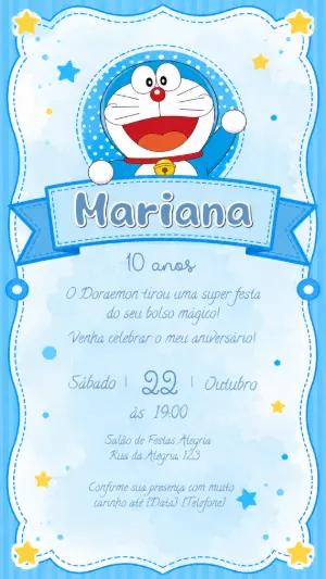 Convite de Aniversário Doraemon | Modelo Digital Editável