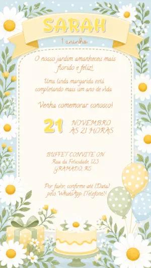 Convite de Aniversário Jardim das Margaridas Editável
