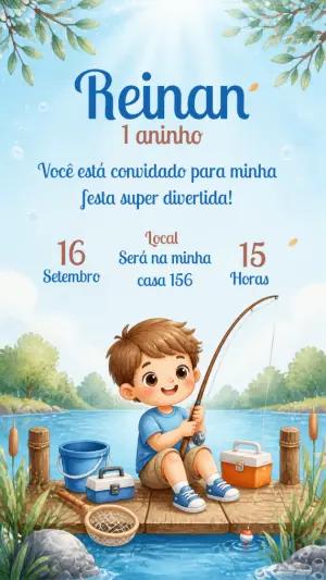 Convite de Aniversário Pescador Infantil para Editar