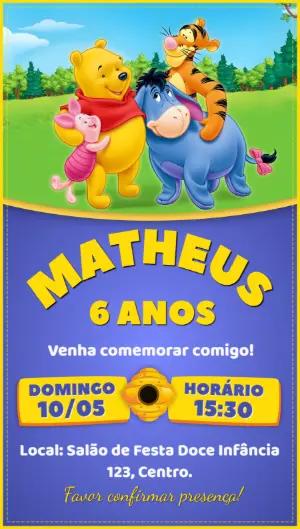 Convite Aniversário Ursinho Pooh e Amigos para Editar Online