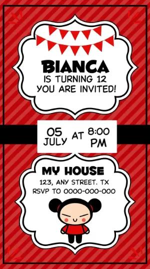 Cute Pucca Birthday Party Invitation - Editable Template